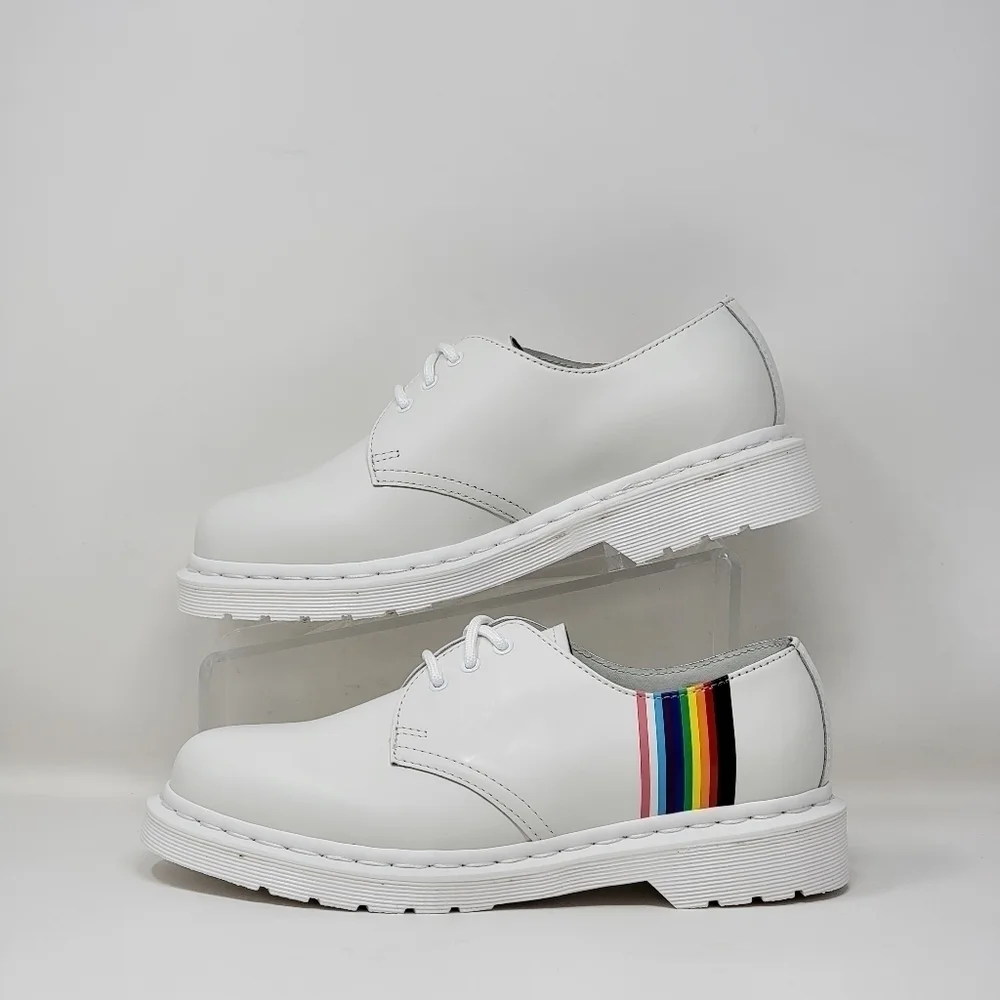 Dr Martens 27522 White Smooth Leather Pride Oxford Shoes Men Sz 6/Wnms Sz 7 New